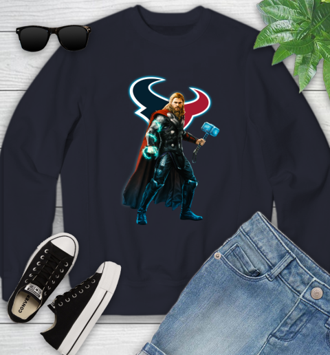 NFL Thor Avengers Endgame Football Houston Texans Youth Sweatshirt 3