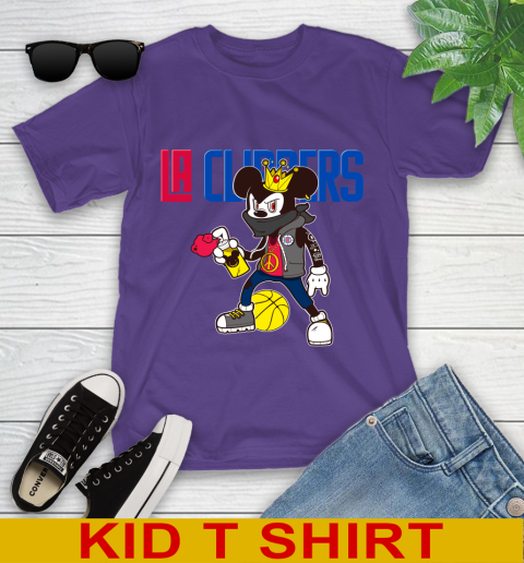 LA Clippers NBA Basketball Mickey Peace Sign Sports Youth T-Shirt 4