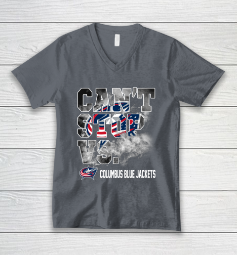 NHL Columbus Blue Jackets Hockey Can't Stop Vs V-Neck T-Shirt 4