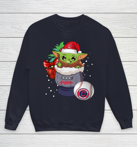 Cleveland Indians Christmas Baby Yoda Star Wars Funny Happy MLB Youth Sweatshirt 3