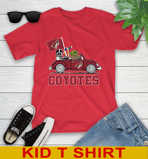 NHL Hockey Arizona Coyotes Darth Vader Baby Yoda Driving Star Wars Shirt Youth T-Shirt 10