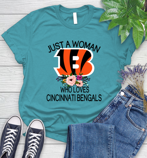 NFL Just A Woman Who Loves Cincinnati Bengals Football Sports Women's T-Shirt 11