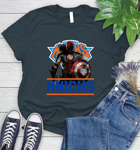 New York Knicks NBA Basketball Captain America Thor Spider Man Hawkeye Avengers Women's T-Shirt 8