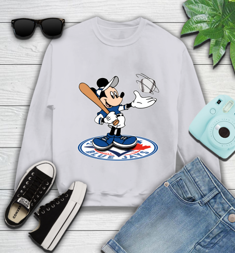 MLB Baseball Toronto Blue Jays Cheerful Mickey Disney Shirt Youth Sweatshirt 4