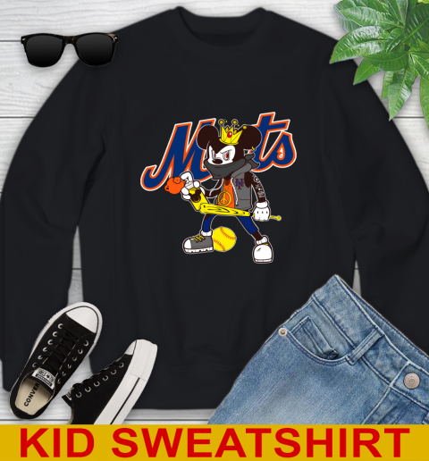 New York Mets MLB Baseball Mickey Peace Sign Sports Youth Sweatshirt 3 New York Mets MLB Baseball Mickey Peace Sign Sports Youth Sweatshirt - Image 3