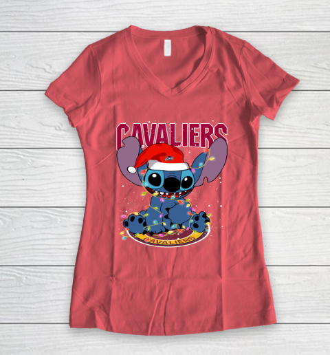 Cleveland Cavaliers NBA noel stitch Basketball Christmas Women's V-Neck T-Shirt 3