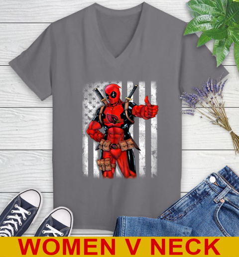 NFL Football Arizona Cardinals Deadpool American Flag Shirt Women's V-Neck T-Shirt 11