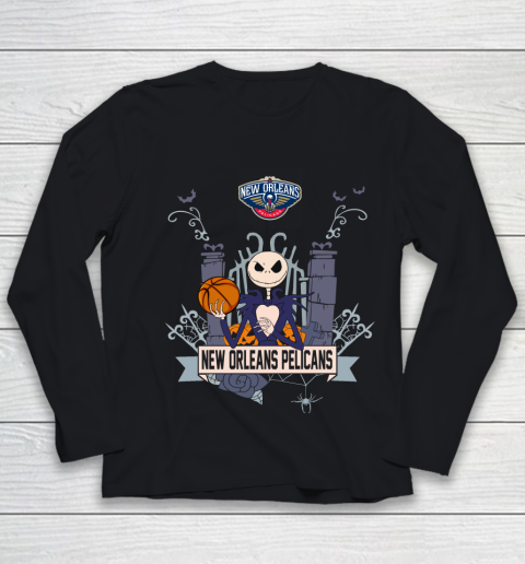 NBA New Orleans Pelicans Basketball Jack Skellington Halloween Youth Long Sleeve