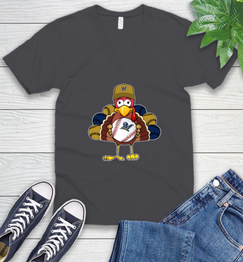Milwaukee Brewers Turkey thanksgiving V-Neck T-Shirt 5