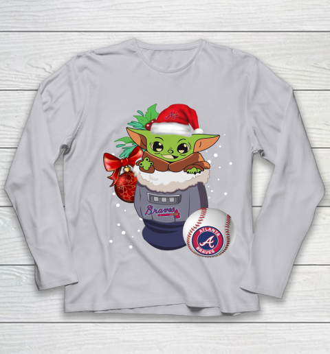 Atlanta Braves Christmas Baby Yoda Star Wars Funny Happy MLB Youth Long Sleeve 5