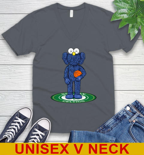 NBA Basketball Boston Celtics Kaws Bff Blue Figure Shirt V-Neck T-Shirt 5