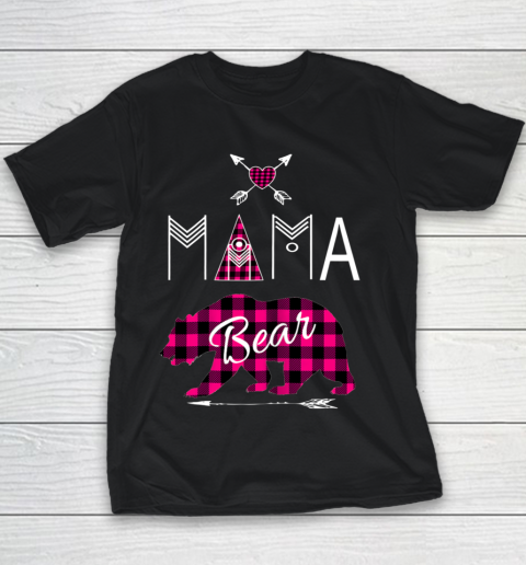 Mama Bear Shirt Buffalo Plaid Pink Family Christmas Camping Youth T-Shirt