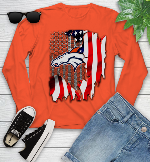 Denver Broncos NFL Football American Flag Youth Long Sleeve Tee For Sports