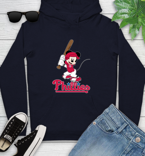 MLB Baseball Philadelphia Phillies Cheerful Mickey Mouse Shirt Youth Hoodie 4