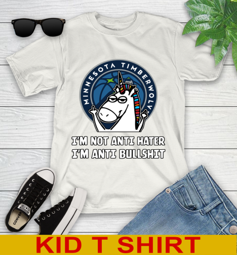 Minnesota Timberwolves NBA Basketball Unicorn I'm Not Anti Hater I'm Anti Bullshit Youth T-Shirt