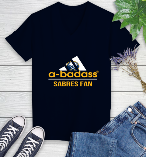 NHL A Badass Buffalo Sabres Fan Adidas Hockey Sports Women's V-Neck T-Shirt 2