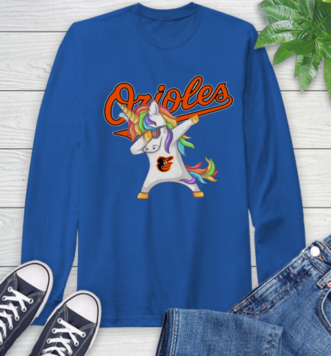 Baltimore Orioles MLB Baseball Funny Unicorn Dabbing Sports Long Sleeve T-Shirt 9