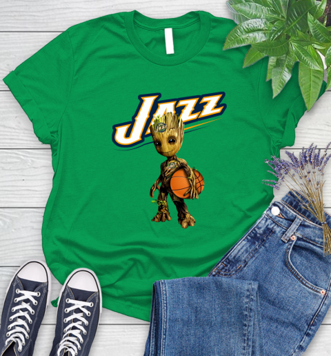 Utah Jazz NBA Basketball Groot Marvel Guardians Of The Galaxy Women's T-Shirt 6