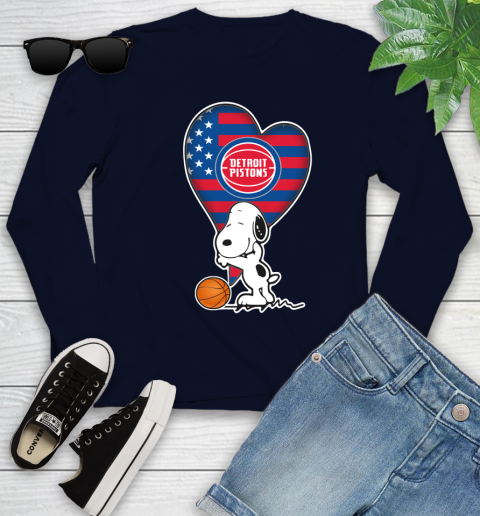 Detroit Pistons NBA Basketball The Peanuts Movie Adorable Snoopy Youth Long Sleeve 3