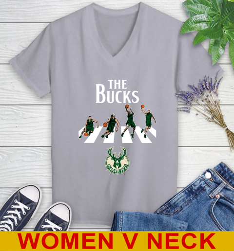NBA Basketball Milwaukee Bucks The Beatles Rock Band Shirt Women's V-Neck T-Shirt 4