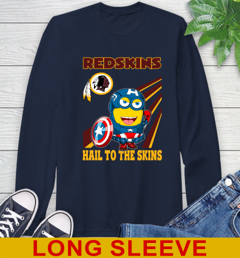 NFL Football Washington Redskins Captain America Marvel Avengers Minion Hail To The Skín Shirt Long Sleeve T-Shirt 3