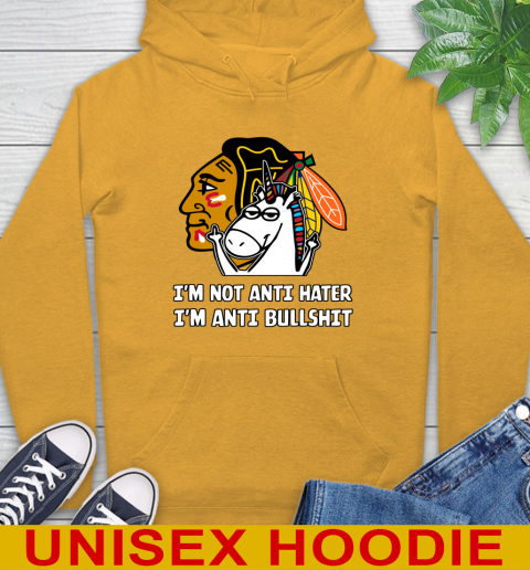 Chicago Blackhawks NHL Hockey Unicorn I'm Not Anti Hater I'm Anti Bullshit Hoodie 3
