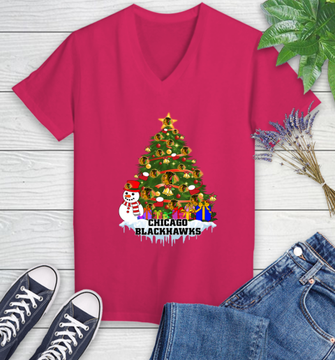 Chicago Blackhawks Merry Christmas NHL Hockey Sports Women's V-Neck T-Shirt 9