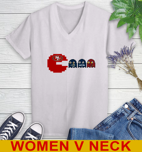 San Francisco 49ers NFL Football Pac Man Champion Women's V-Neck T-Shirt