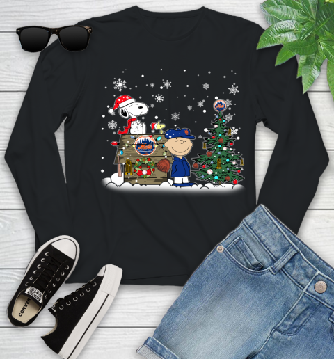 MLB New York Mets Snoopy Charlie Brown Christmas Baseball Commissioner's Trophy Youth Long Sleeve