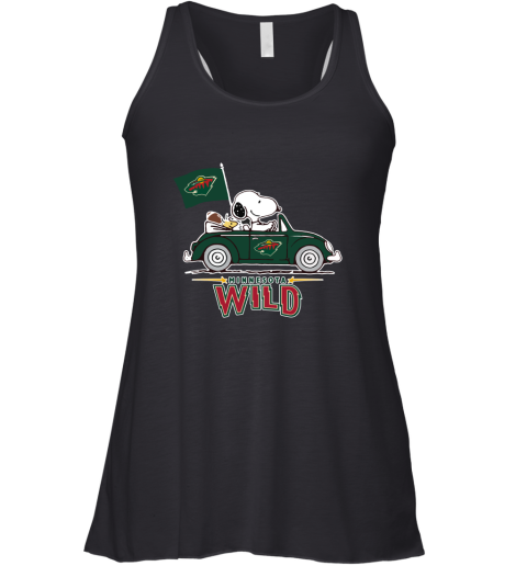 Snoopy And Woodstock Ride The Minnesota Wilds Car NHL Racerback Tank