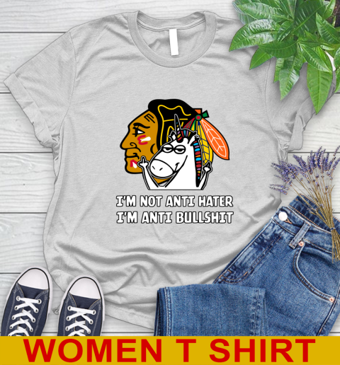 Chicago Blackhawks NHL Hockey Unicorn I'm Not Anti Hater I'm Anti Bullshit Women's T-Shirt