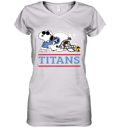 The Tennessee Titans Joe Cool And Woodstock Snoopy Mashup Women's V-Neck T-Shirt
