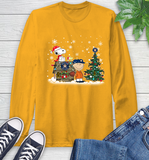 MLB Houston Astros Snoopy Charlie Brown Christmas Baseball Commissioner's Trophy Long Sleeve T-Shirt 2