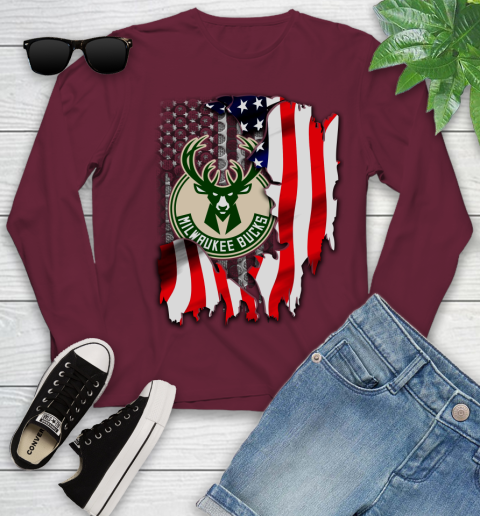 Milwaukee Bucks NBA Basketball American Flag Youth Long Sleeve 6