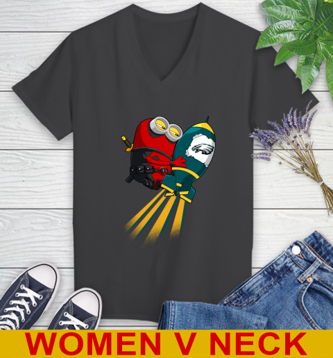 NFL Football Philadelphia Eagles Deadpool Minion Marvel Shirt Women's V-Neck T-Shirt 8
