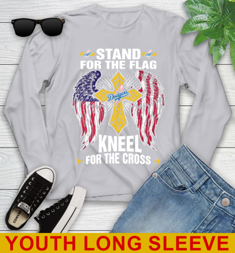MLB Baseball Los Angeles Dodgers Stand For Flag Kneel For The Cross Shirt Youth Long Sleeve 5