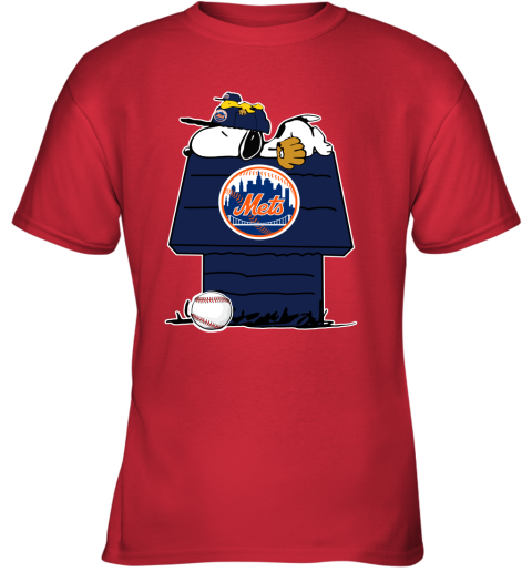 MLB New York Mets Snoopy Woodstock The Peanuts Movie Baseball T Shirt 18v1QDDR6r2 youth t shirt 26 95 151514 front red