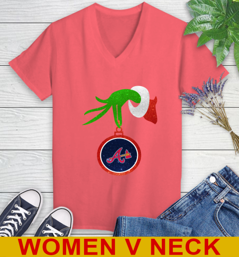 Atlanta Braves Grinch Merry Christmas MLB Baseball Women's V-Neck T-Shirt 7