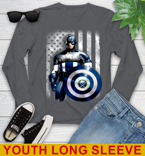 Buffalo Sabres NHL Hockey Captain America Marvel Avengers American Flag Shirt Youth Long Sleeve 9
