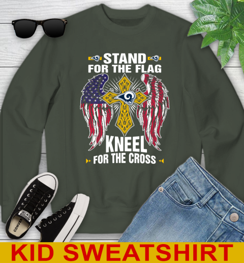 NFL Football Los Angeles Rams Stand For Flag Kneel For The Cross Shirt Youth Sweatshirt - Image 9
