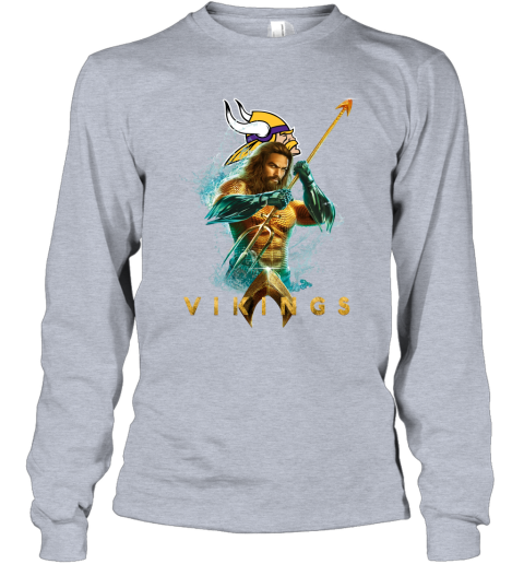 NFL Minnesota Vikings Aquaman DC Football Sports w4uC9ls65A4 long sleeve tee 14 95 151514 front sport grey