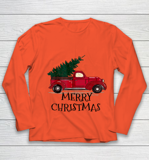 Vintage Red Truck With Merry Christmas Tree Youth Long Sleeve 2