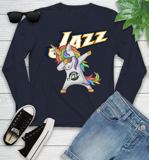 Utah Jazz NBA Basketball Funny Unicorn Dabbing Sports Youth Long Sleeve 3