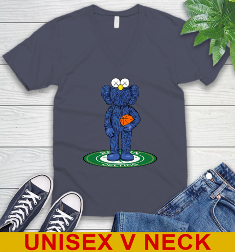 NBA Basketball Boston Celtics Kaws Bff Blue Figure Shirt V-Neck T-Shirt 8