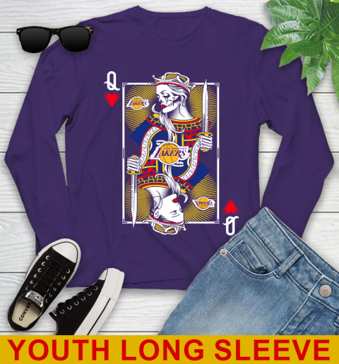 NBA Basketball Los Angeles Lakers The Queen Of Hearts Card Shirt Youth Long Sleeve 4