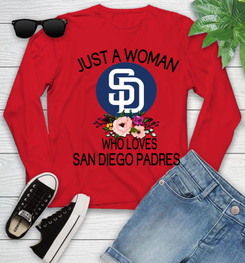MLB Just A Woman Who Loves San Diego Padres Baseball Sports Youth Long Sleeve 8