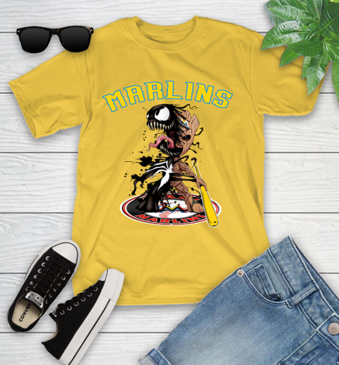 MLB Miami Marlins Baseball Venom Groot Guardians Of The Galaxy Youth T-Shirt 8