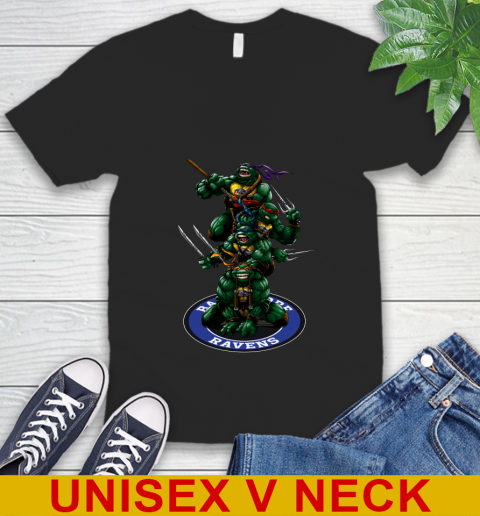 NFL Football Baltimore Ravens Teenage Mutant Ninja Turtles Shirt V-Neck T-Shirt 2