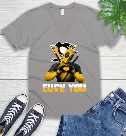 NHL Pittsburgh Penguins Deadpool Love You Fuck You Hockey Sports V-Neck T-Shirt 3