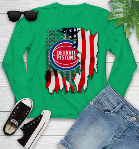 Detroit Pistons NBA Basketball American Flag Youth Long Sleeve 7